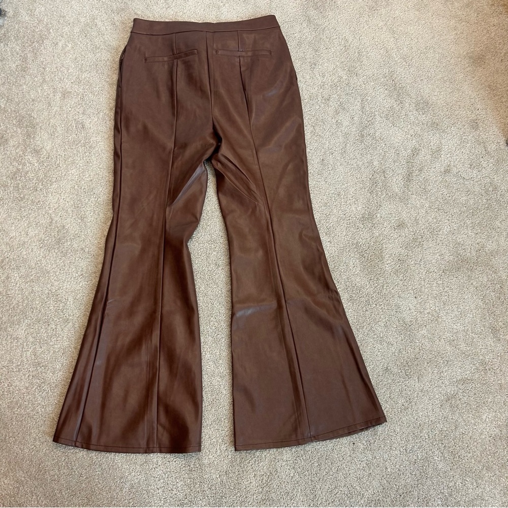 7 for all mankind brown faux leather wide leg bell bottom pants Sz L NWT - Picture 2 of 13